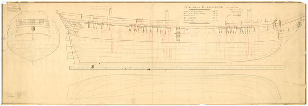 Lines & profile plan for HMS 'Fisgard', the late French frigate 'Résistance' (1796)