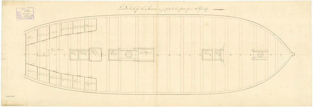 Lower deck plan for 'Anson' (1781)