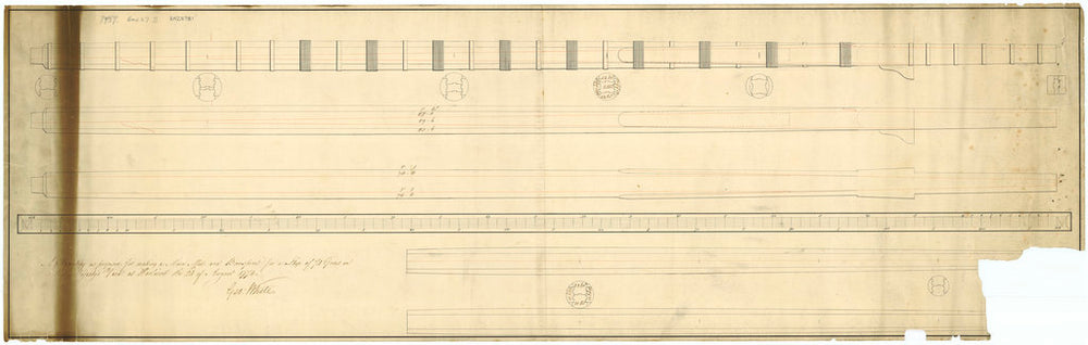 Made mast and bowsprit proposed or a 74-gun ship, illustrated with various cross sections, longitudinal sections and elevation, 1778