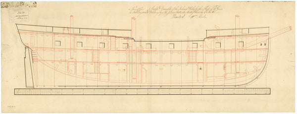 Inboard profile plan for HMS 'Wanderer' (1806)