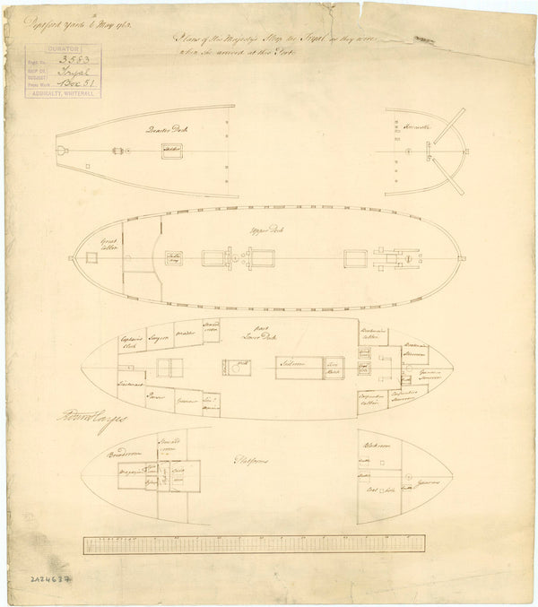 Deck plan for HMS 'Tryall' (1744)