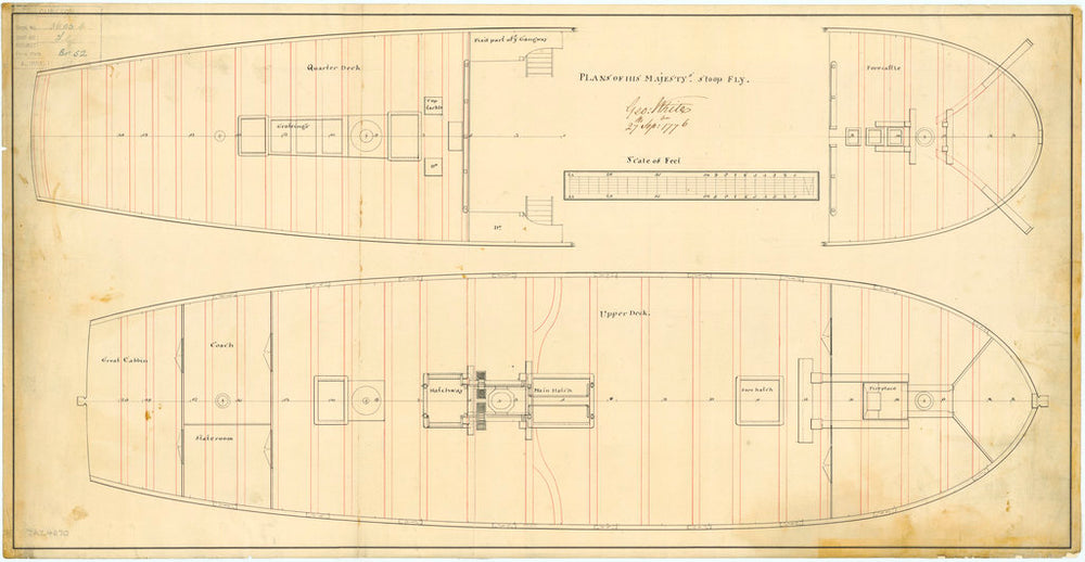 Quarter and Upper deck plan of HMS 'Fly' (1776)