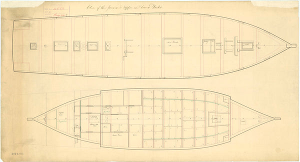 Deck plan for HMS 'Grecian' (1814), an American schooner captured in 1814