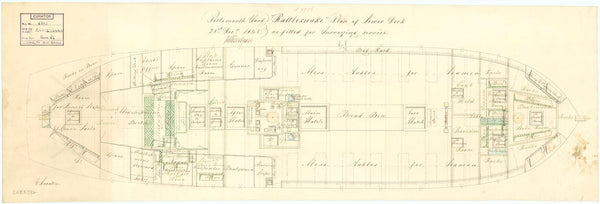 Lower deck plan for HMS 'Rattlesnake' (1822)