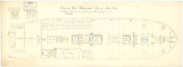 Main deck plan for HMS 'Rattlesnake' (1822)