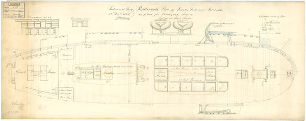 Quarter deck & forecastle plan for HMS 'Rattlesnake' (1822)