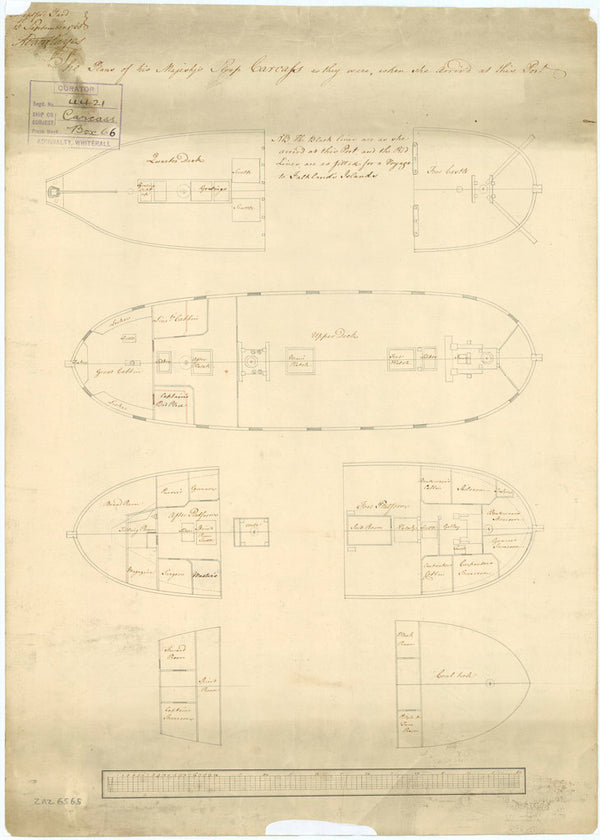 Deck plan of 'Carcass' (1759)