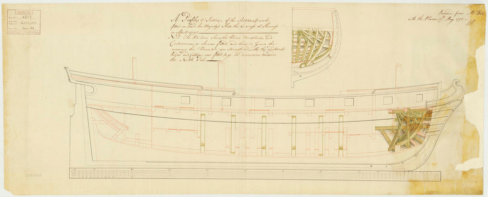 Inboard and profile plan of 'Carcass' (1759)