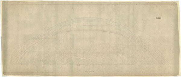 A plan showing the longitudinal half-breadth and body of the 'Livadia' (1880), an Imperial Russian Royal Yacht