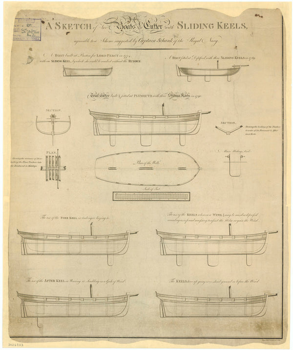 Sliding keel designs by Captain Schank for two boats and 'Trial' (1790)