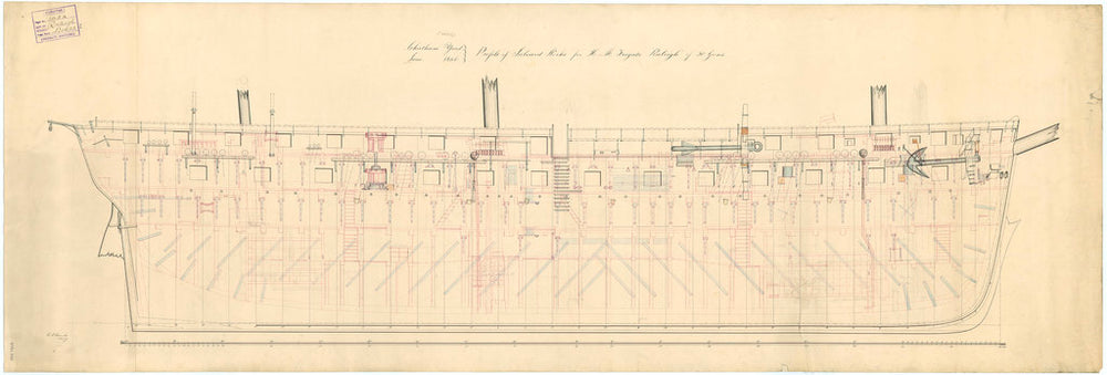 Inboard profile plan of Raleigh (1845)
