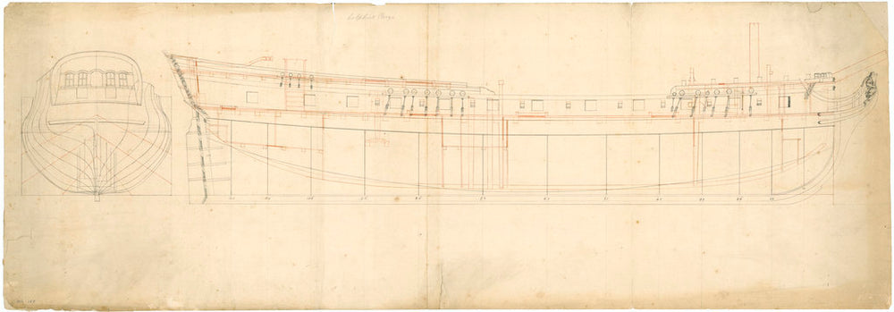 Unnamed 24-gun three-masted ship. Plan named 'Dolphins Prize'