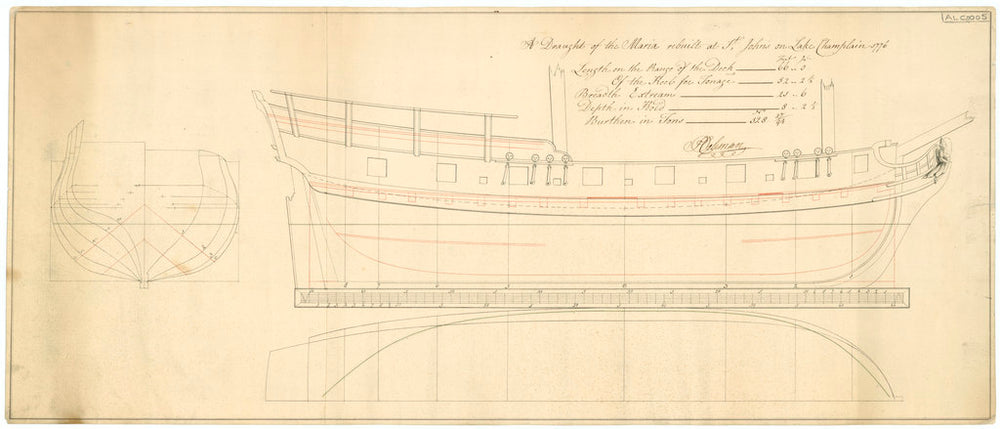 The body, sheer lines and figurehead ship plans for 'Maria' (1776)