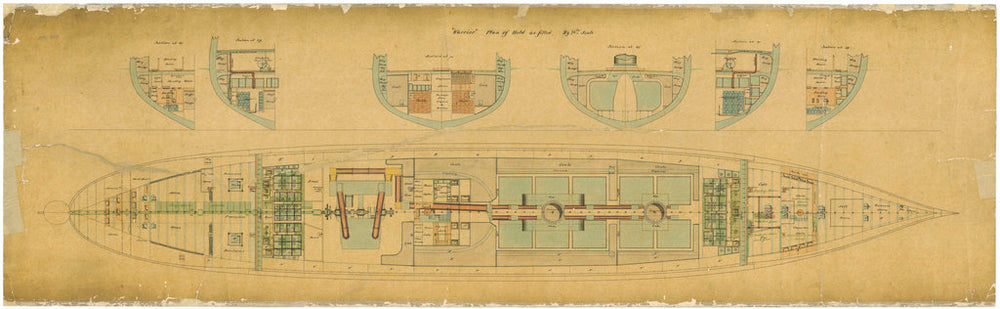 Admiralty plan showing the hold of the broadside ironclad 'Warrior' (1860)