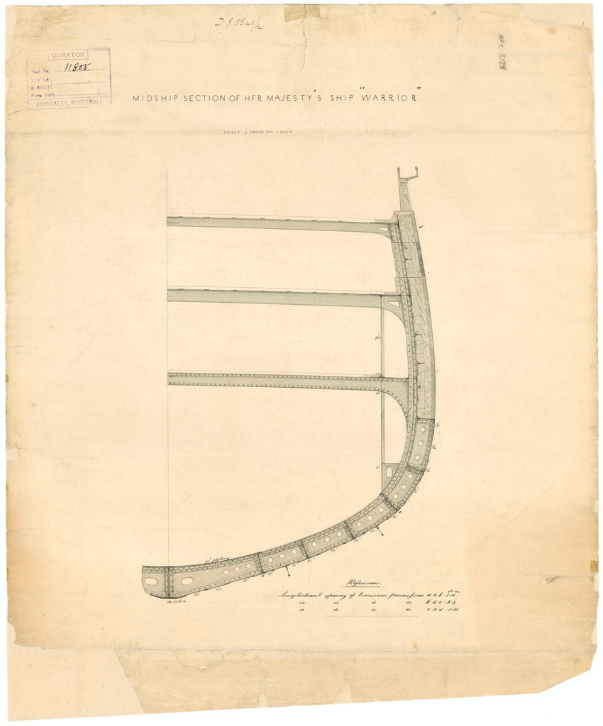 Admiralty plan showing a midships half-section of the broadside ironclad 'Warrior' (1860)