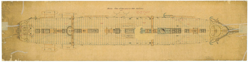 Admiralty plan showing the upper deck of the broadside ironclad 'Warrior' (1860)