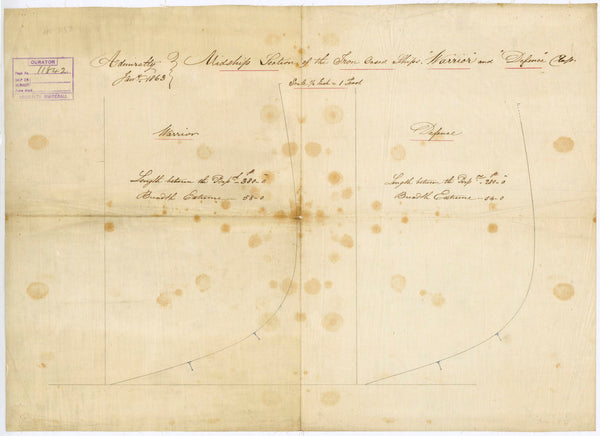 Plan of 'Warrior' (1860) and 'Defence' (1861)