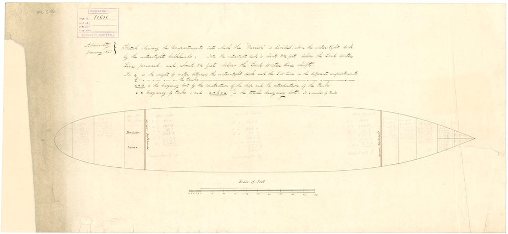 Admiralty plan showing the compartments below the watertight deck of the broadside ironclad 'Warrior' (1860)