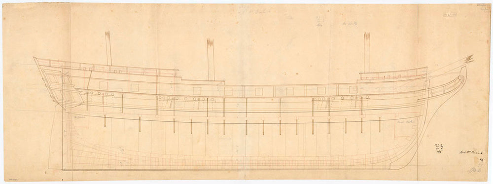 Inboard profile plan for the 'Lord William Bentinck' (1828)