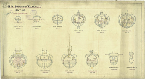 Plan of K class submarines HMS 'K3', 'K4', K8', 'K9', 'K10' and 'K17'