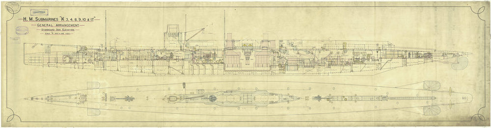 Plan of K class submarines HMS 'K3', 'K4', K8', 'K9', 'K10' and 'K17', built 1916-18