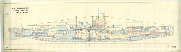 Inboard profile of submarine 'E34' (1917) as fitted