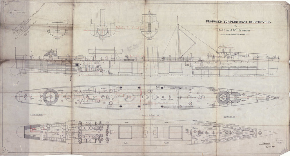General arrangement plan of torpedo boat destroyer HMS 'Charger' (1894)