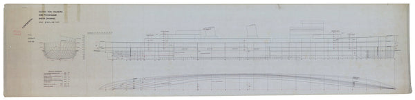 Lines plan of Royal Navy light cruiser HMS Belfast (C35) (1938)