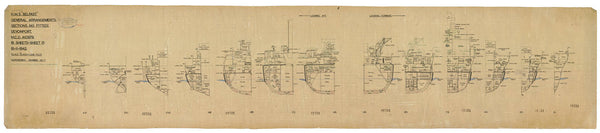 Ship plan of Royal Navy light cruiser HMS Belfast (C35) (1938)