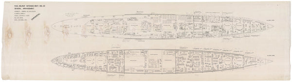 Ship plan of Royal Navy light cruiser HMS Belfast (C35) (1938)