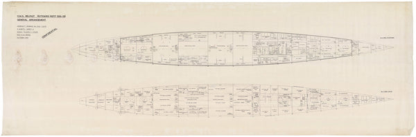 Ship plan of Royal Navy light cruiser HMS Belfast (C35) (1938)