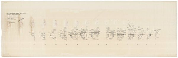 Ship plan of Royal Navy light cruiser HMS Belfast (C35) (1938)