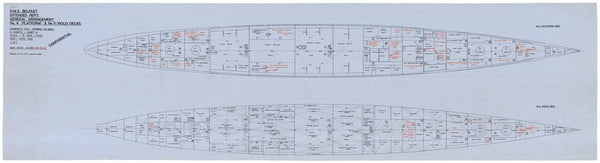 Ship plan of Royal Navy light cruiser HMS Belfast (C35) (1938)