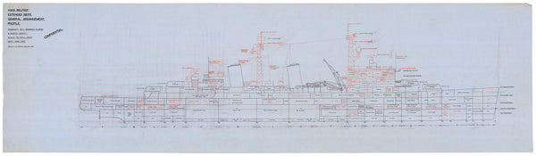 Ship plan of Royal Navy light cruiser HMS Belfast (C35) (1938)