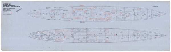 Ship plan of Royal Navy light cruiser HMS Belfast (C35) (1938)