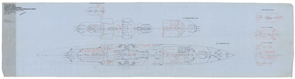 Ship plan of Royal Navy light cruiser HMS Belfast (C35) (1938)