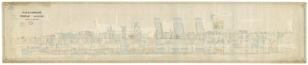 Inboard profile plan for HMS Caroline (1914)