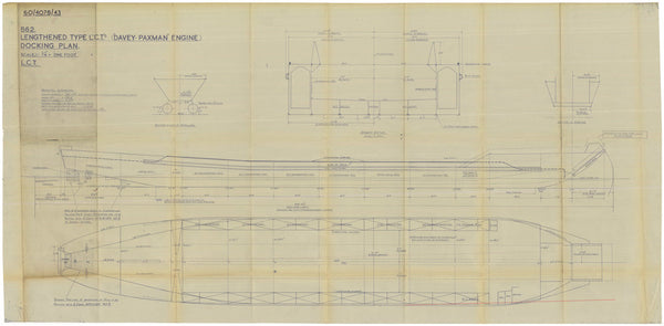 Docking plan of Thornycroft-built Landing Craft (Tank) 7035 in 1943