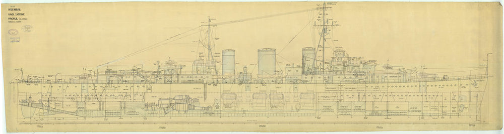 Inboard profile plan for HMS Latona (1940)