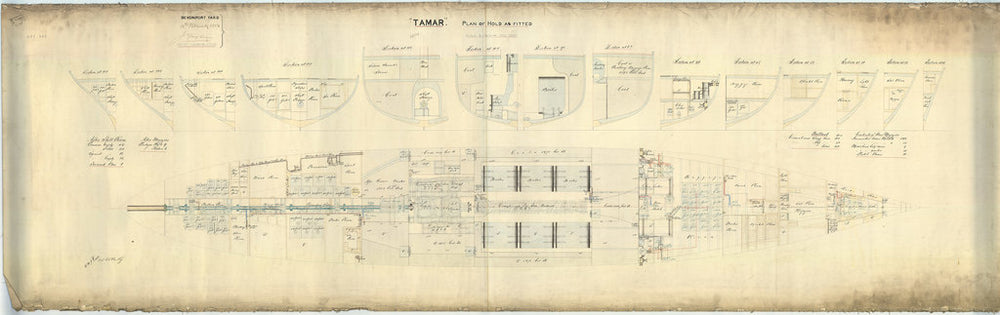 Hold and section plan for HMS 'Tamar' (1863)