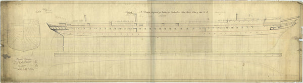 Lines, profile, half breath, and body plan for HMS 'Tamar' (1863)