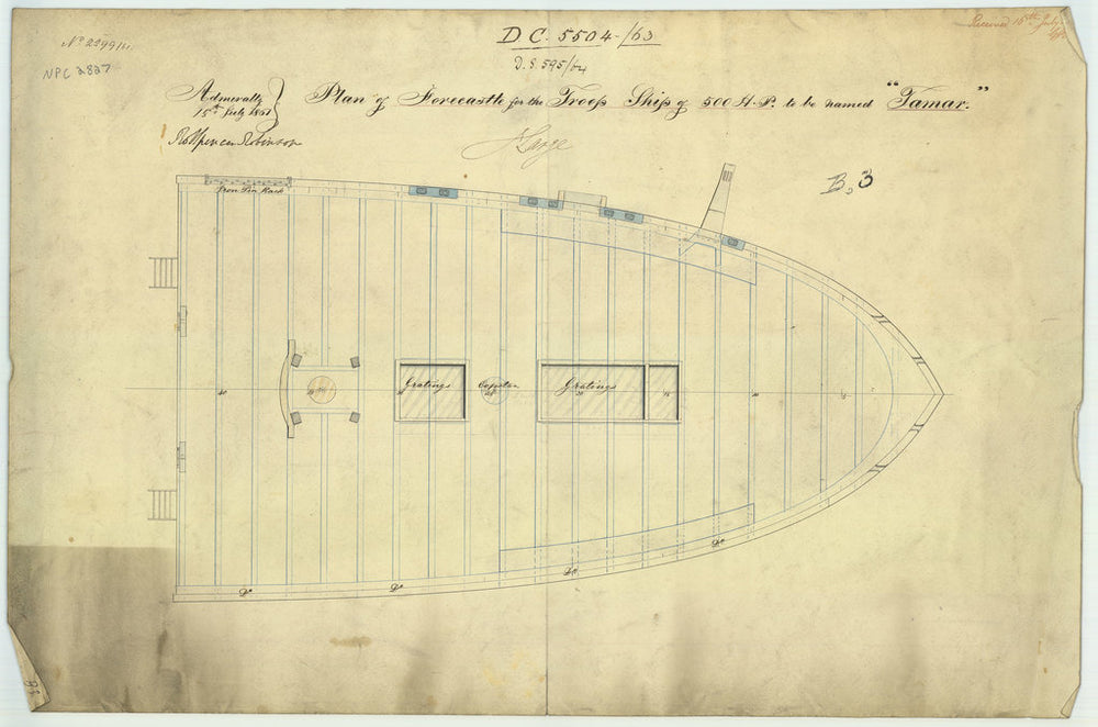 Forecastle deck plan for HMS 'Tamar' (1863)
