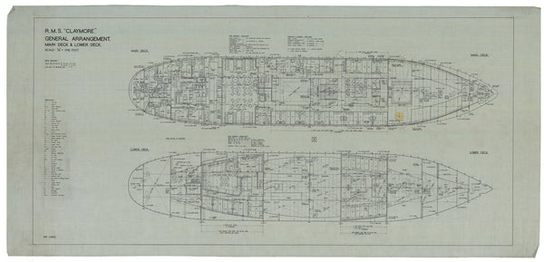 Main and lower decks plan for 'Claymore' (1955)