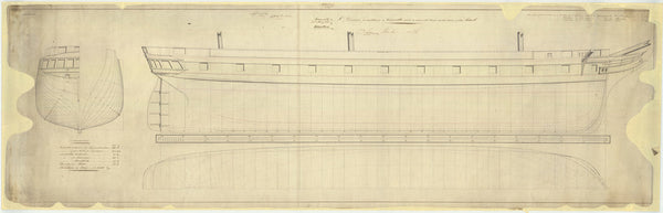 Body, sheer lines, and longitudinal half-breadth plan for Challenger (1858), Racoon (1857) and Clio (1858)