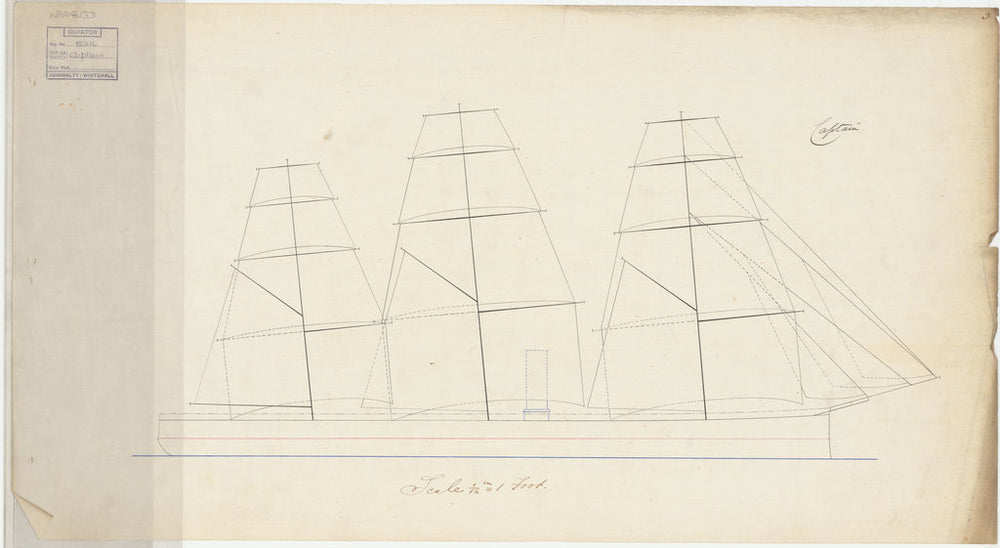 Sail plan for HMS Captain (1869)
