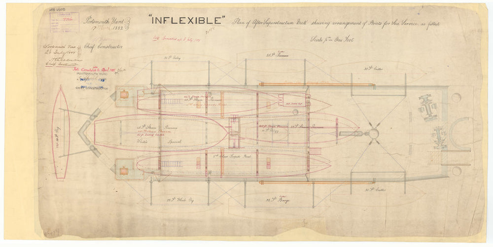 Superstructure deck plan for Inflexible (1876)