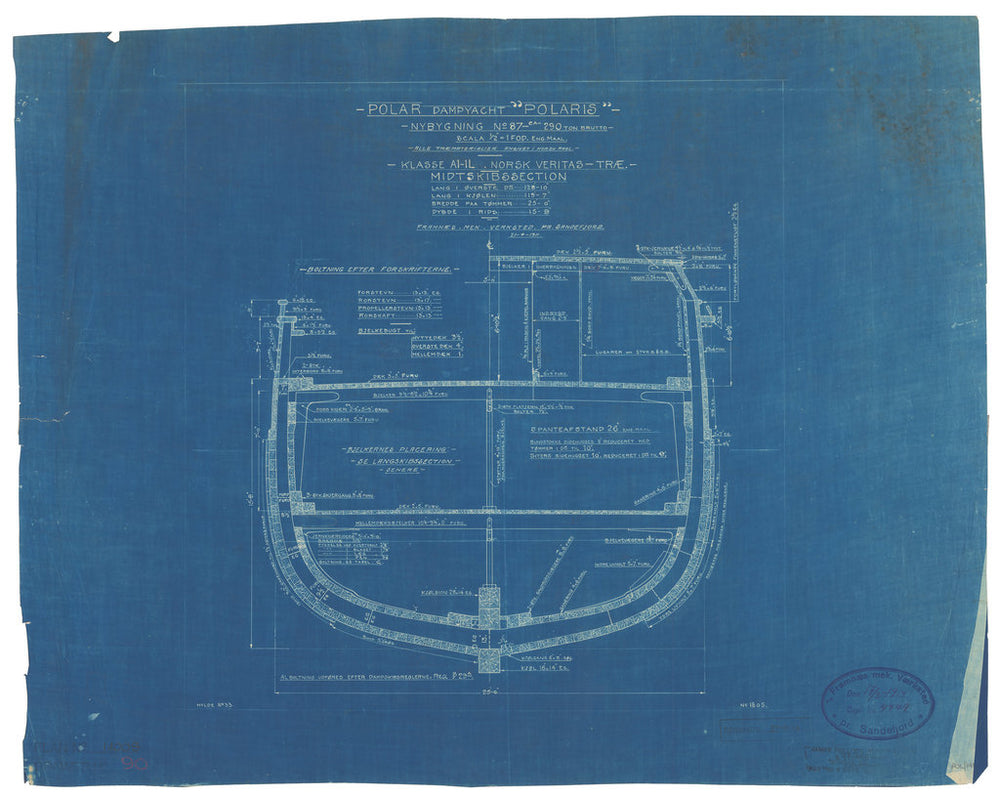 Midships section plan of Endurance (1912), as Polaris