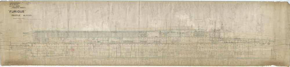 Inboard profile plan of HMS Furious (1916)