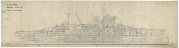 Profile plan of HMS Warspite (1913) in 1937