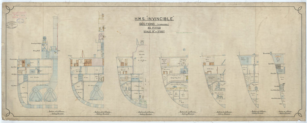 Forward section plan for HMS Invincible (1907)